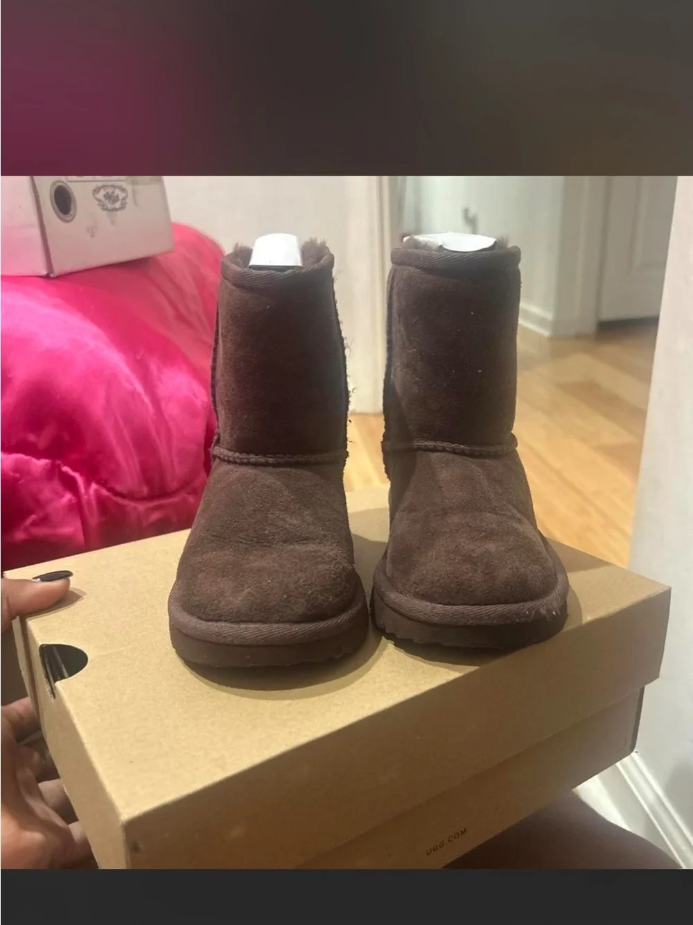 UGG Kids Short Chestnut Brown Suede Boots